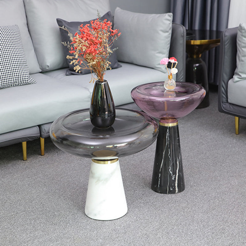 Modern Luxury Round Marble Tempered Glass Iron Side Table 1-Tier For Living Room