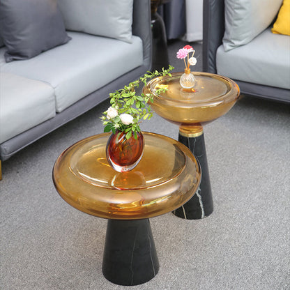 Modern Luxury Round Marble Tempered Glass Iron Side Table 1-Tier For Living Room