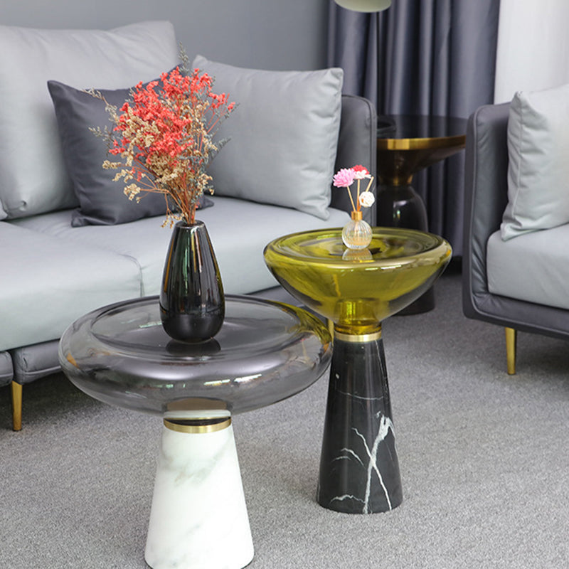 Modern Luxury Round Marble Tempered Glass Iron Side Table 1-Tier For Living Room