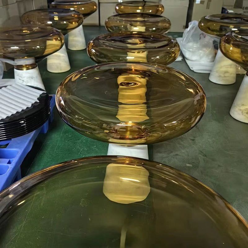 Modern Luxury Round Marble Tempered Glass Iron Side Table 1-Tier For Living Room