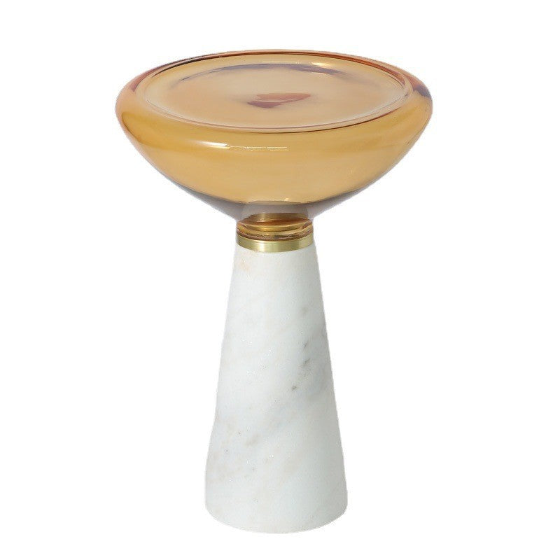 Modern Luxury Round Marble Tempered Glass Iron Side Table 1-Tier For Living Room
