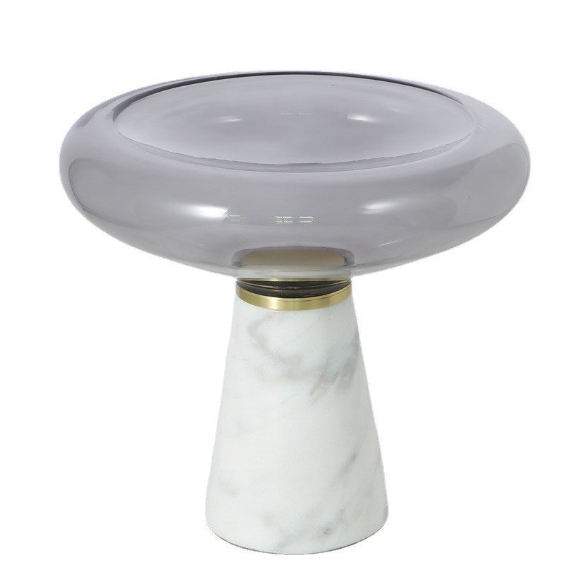 Modern Luxury Round Marble Tempered Glass Iron Side Table 1-Tier For Living Room