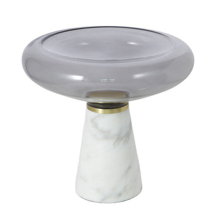 Modern Luxury Round Marble Tempered Glass Iron Side Table 1-Tier For Living Room