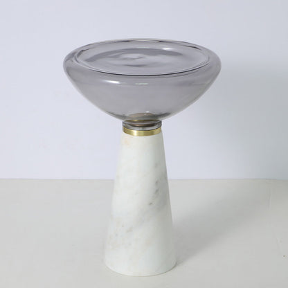 Modern Luxury Round Marble Tempered Glass Iron Side Table 1-Tier For Living Room