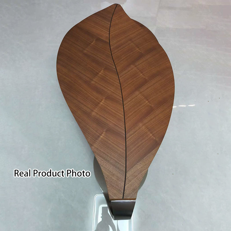 Modern Luxury Round Leaf-Shaped Medium-Density Fiberboard Veneered Saddle Leather Stainless Steel Coffee Table 1-Drawer For Living Room