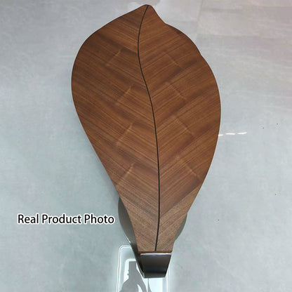Modern Luxury Round Leaf-Shaped Medium-Density Fiberboard Veneered Saddle Leather Stainless Steel Coffee Table 1-Drawer For Living Room