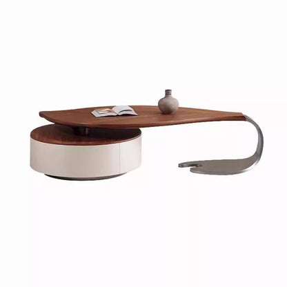 Modern Luxury Round Leaf-Shaped Medium-Density Fiberboard Veneered Saddle Leather Stainless Steel Coffee Table 1-Drawer For Living Room