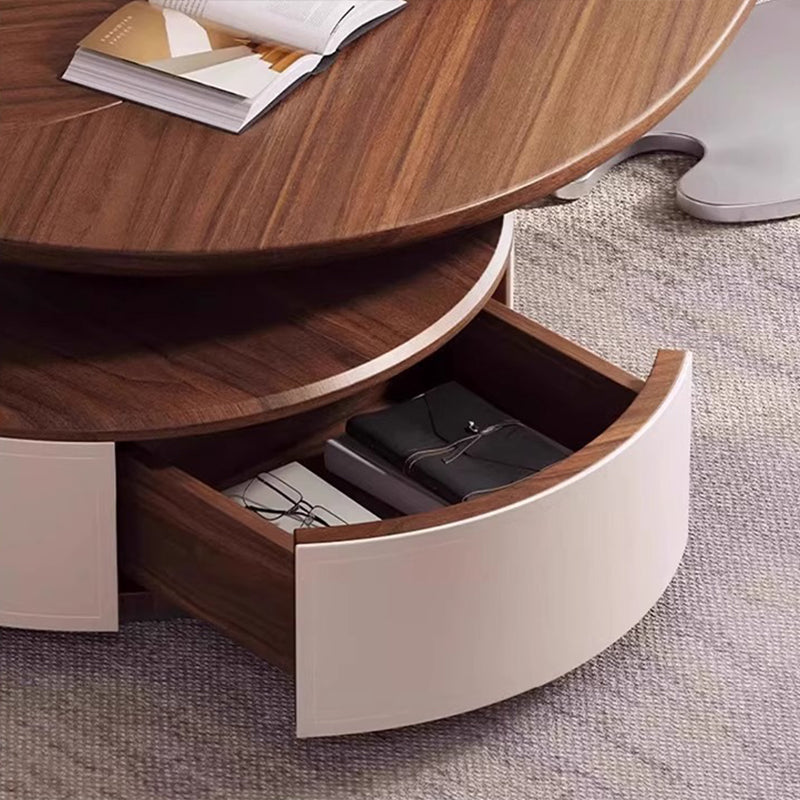 Modern Luxury Round Leaf-Shaped Medium-Density Fiberboard Veneered Saddle Leather Stainless Steel Coffee Table 1-Drawer For Living Room