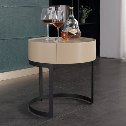 Modern Luxury French Cream-Style Single-Drawer Nightstand: Beige Lacquer Finish - Floating Storage Bedside Table For Bedroom