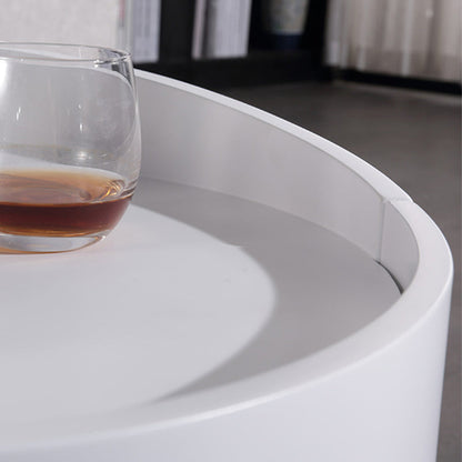 Modern Minimalist Round Nightstand: Single Drawer - Off-White/Black Curved Design Storage Bedside Table For Bedroom