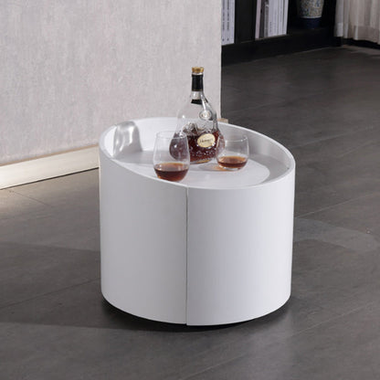 Modern Minimalist Round Nightstand: Single Drawer - Off-White/Black Curved Design Storage Bedside Table For Bedroom