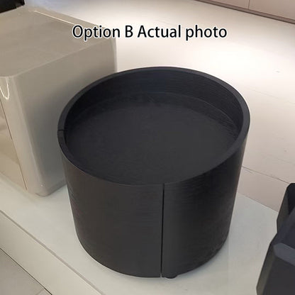 Modern Minimalist Round Nightstand: Single Drawer - Off-White/Black Curved Design Storage Bedside Table For Bedroom