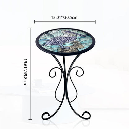 Traditional European Round Iron Heat-Sealed Glass Side Table For Outdoor Patio & Living Room