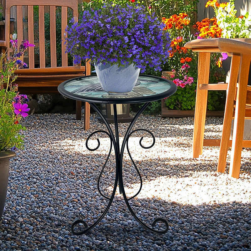 Traditional European Round Iron Heat-Sealed Glass Side Table For Outdoor Patio & Living Room