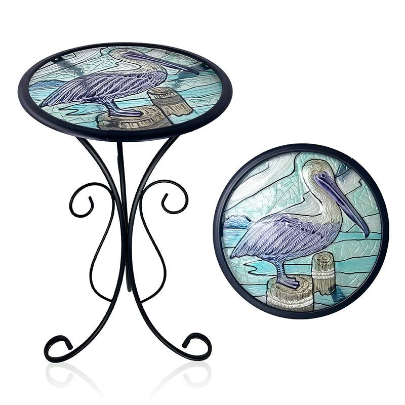 Traditional European Round Iron Heat-Sealed Glass Side Table For Outdoor Patio & Living Room