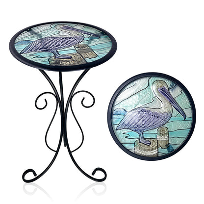 Traditional European Round Iron Heat-Sealed Glass Side Table For Outdoor Patio & Living Room