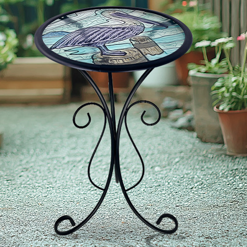 Traditional European Round Iron Heat-Sealed Glass Side Table For Outdoor Patio & Living Room