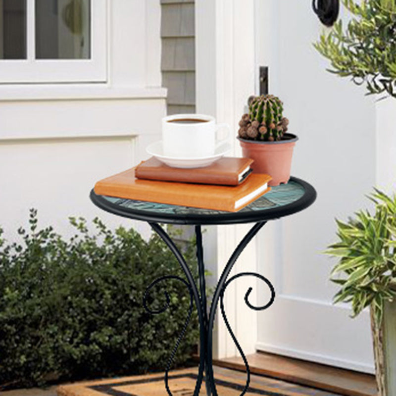 Traditional European Round Iron Heat-Sealed Glass Side Table For Outdoor Patio & Living Room
