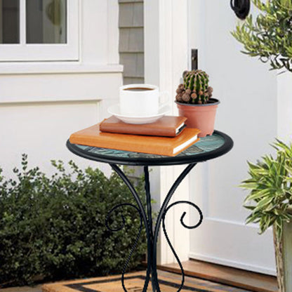 Traditional European Round Iron Heat-Sealed Glass Side Table For Outdoor Patio & Living Room
