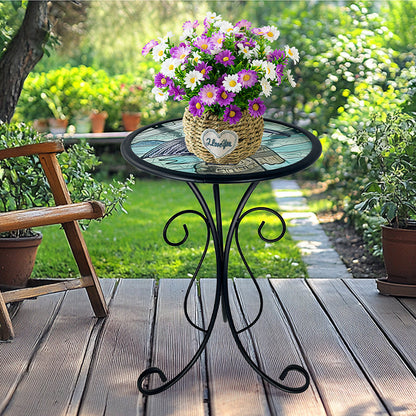 Traditional European Round Iron Heat-Sealed Glass Side Table For Outdoor Patio & Living Room