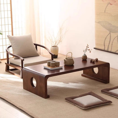 Traditional Japanese Rectangular Paulownia Solid Wood Tatami Coffee Table For Living Room & Bedroom