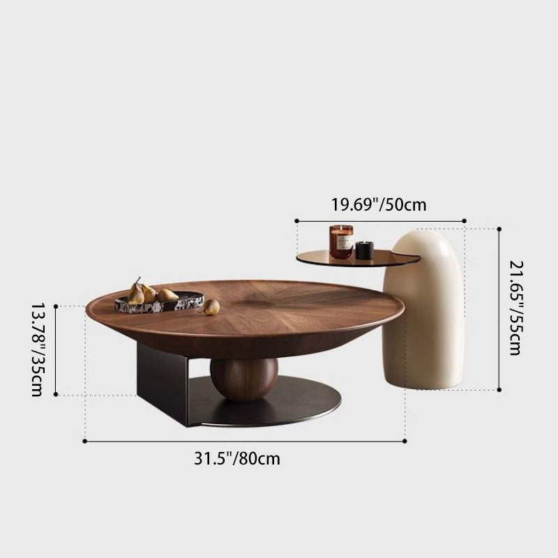 Modern Luxury Round Stainless Steel Medium-Density Fiberboard Fiberglass Tempered Glass Coffee Table Set 1-Tier For Living Room