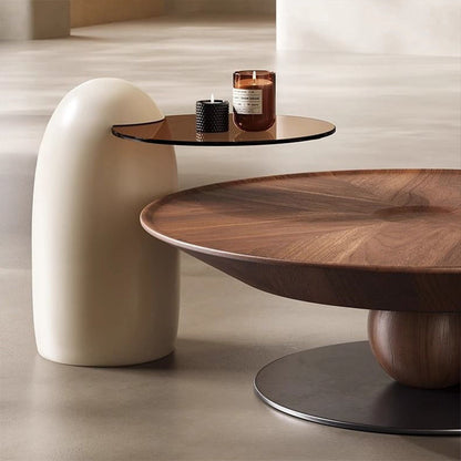 Modern Luxury Round Stainless Steel Medium-Density Fiberboard Fiberglass Tempered Glass Coffee Table Set 1-Tier For Living Room