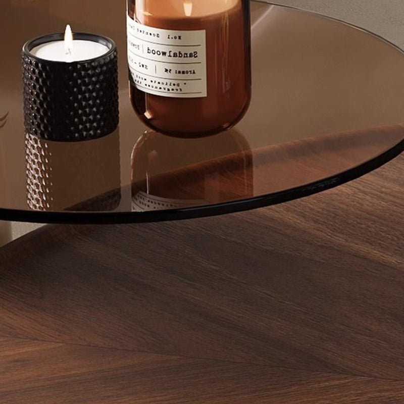 Modern Luxury Round Stainless Steel Medium-Density Fiberboard Fiberglass Tempered Glass Coffee Table Set 1-Tier For Living Room