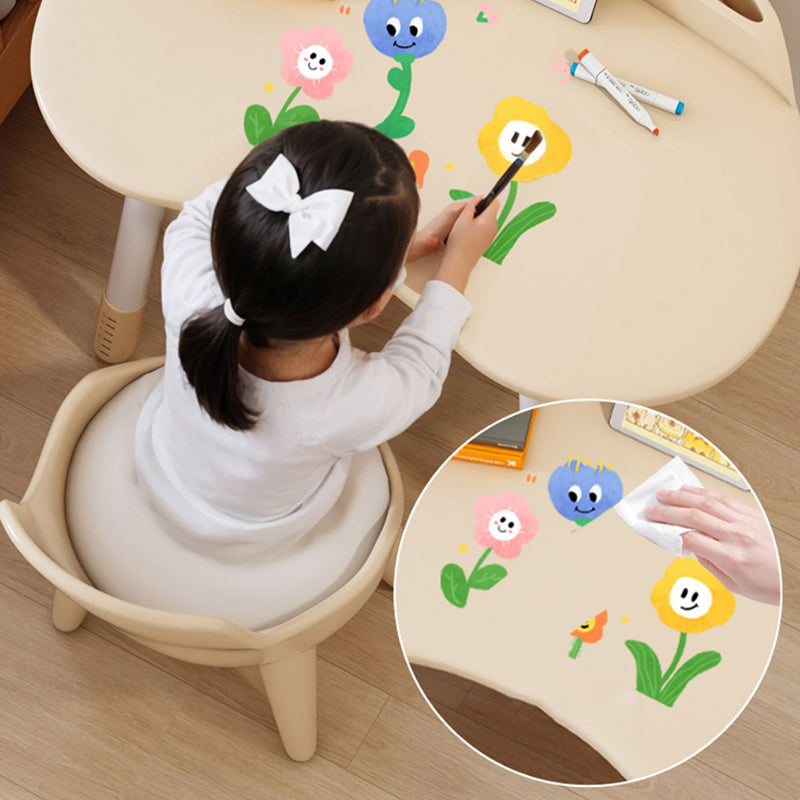 Contemporary Scandinavian Oval Solid Wood Eco-Panel Rubber Injection- Molding Height-Adjustable Kids Desk & Chair Set For Bedroom