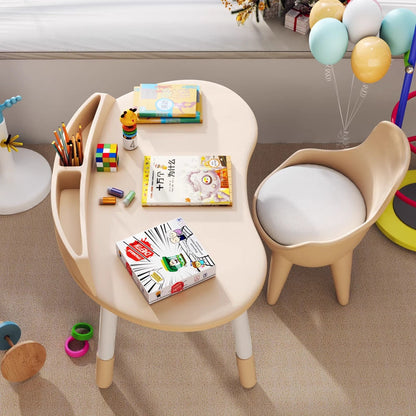 Contemporary Scandinavian Oval Solid Wood Eco-Panel Rubber Injection- Molding Height-Adjustable Kids Desk & Chair Set For Bedroom