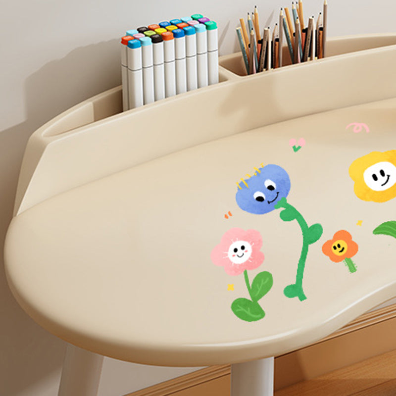 Contemporary Scandinavian Oval Solid Wood Eco-Panel Rubber Injection- Molding Height-Adjustable Kids Desk & Chair Set For Bedroom