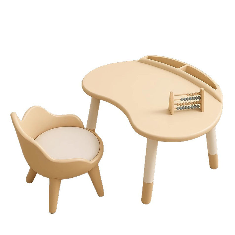 Contemporary Scandinavian Oval Solid Wood Eco-Panel Rubber Injection- Molding Height-Adjustable Kids Desk & Chair Set For Bedroom