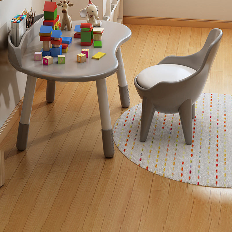 Contemporary Scandinavian Oval Solid Wood Eco-Panel Rubber Injection- Molding Height-Adjustable Kids Desk & Chair Set For Bedroom
