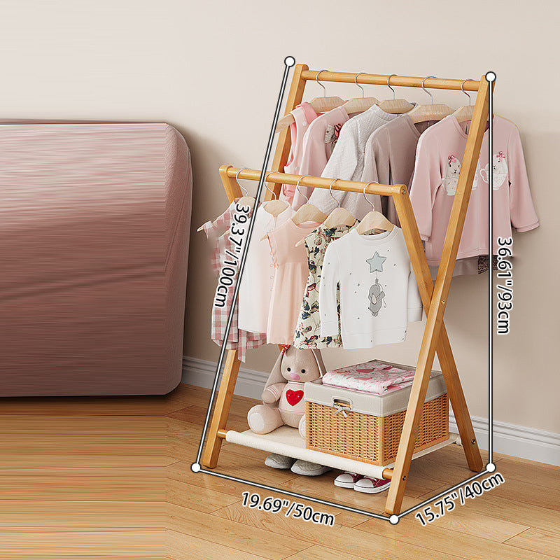Contemporary Scandinavian Rectangular X-Shaped Natural Nan Bamboo Foldable Kids Hall Tree 3-Tier For Bedroom