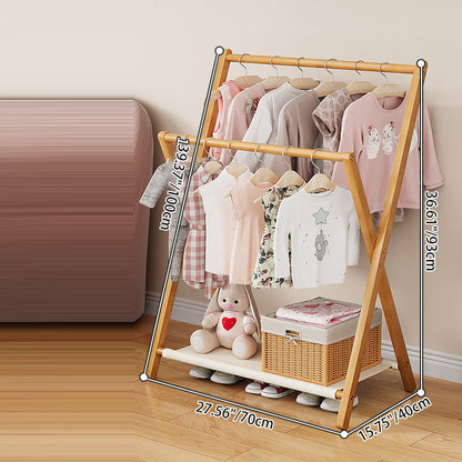 Contemporary Scandinavian Rectangular X-Shaped Natural Nan Bamboo Foldable Kids Hall Tree 3-Tier For Bedroom
