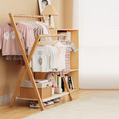 Contemporary Scandinavian Rectangular X-Shaped Natural Nan Bamboo Foldable Kids Hall Tree 3-Tier For Bedroom