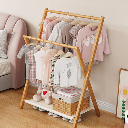 Contemporary Scandinavian Rectangular X-Shaped Natural Nan Bamboo Foldable Kids Hall Tree 3-Tier For Bedroom