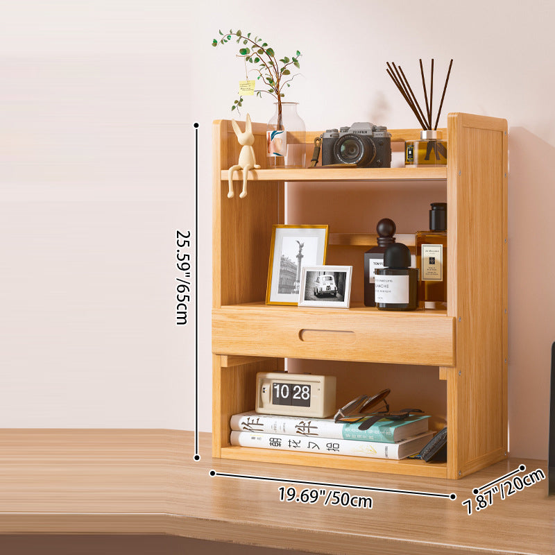 Contemporary Scandinavian Rectangular Nan Bamboo Medium-Density Fiberboard Storage Bookshelf 2/3-Tier 1-Drawer For Bedroom & Study