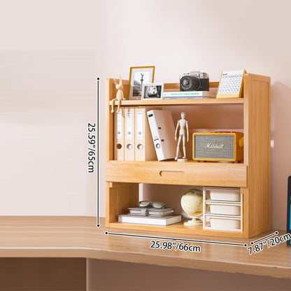 Contemporary Scandinavian Rectangular Nan Bamboo Medium-Density Fiberboard Storage Bookshelf 2/3-Tier 1-Drawer For Bedroom & Study