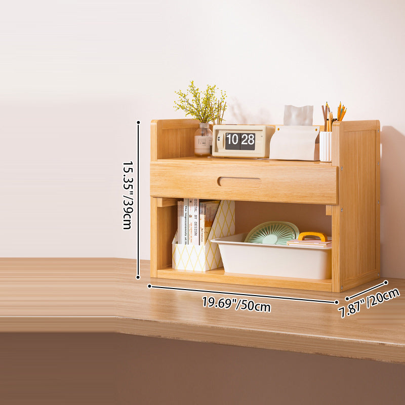 Contemporary Scandinavian Rectangular Nan Bamboo Medium-Density Fiberboard Storage Bookshelf 2/3-Tier 1-Drawer For Bedroom & Study