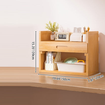Contemporary Scandinavian Rectangular Nan Bamboo Medium-Density Fiberboard Storage Bookshelf 2/3-Tier 1-Drawer For Bedroom & Study