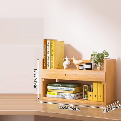 Contemporary Scandinavian Rectangular Nan Bamboo Medium-Density Fiberboard Storage Bookshelf 2/3-Tier 1-Drawer For Bedroom & Study