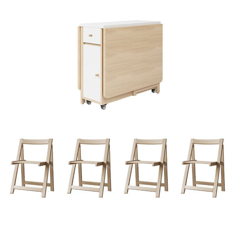 Contemporary Scandinavian Rectangular Rubberwood Solid Wood Medium-Density Fiberboard Foldable Desk & Chair Set 1-Drawer For Living Room & Dining Room