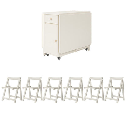 Contemporary Scandinavian Rectangular Rubberwood Solid Wood Medium-Density Fiberboard Foldable Desk & Chair Set 1-Drawer For Living Room & Dining Room