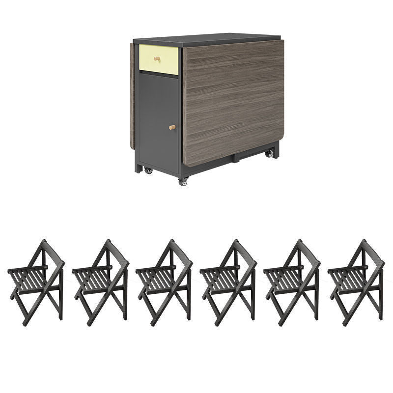 Contemporary Scandinavian Rectangular Rubberwood Solid Wood Medium-Density Fiberboard Foldable Desk & Chair Set 1-Drawer For Living Room & Dining Room