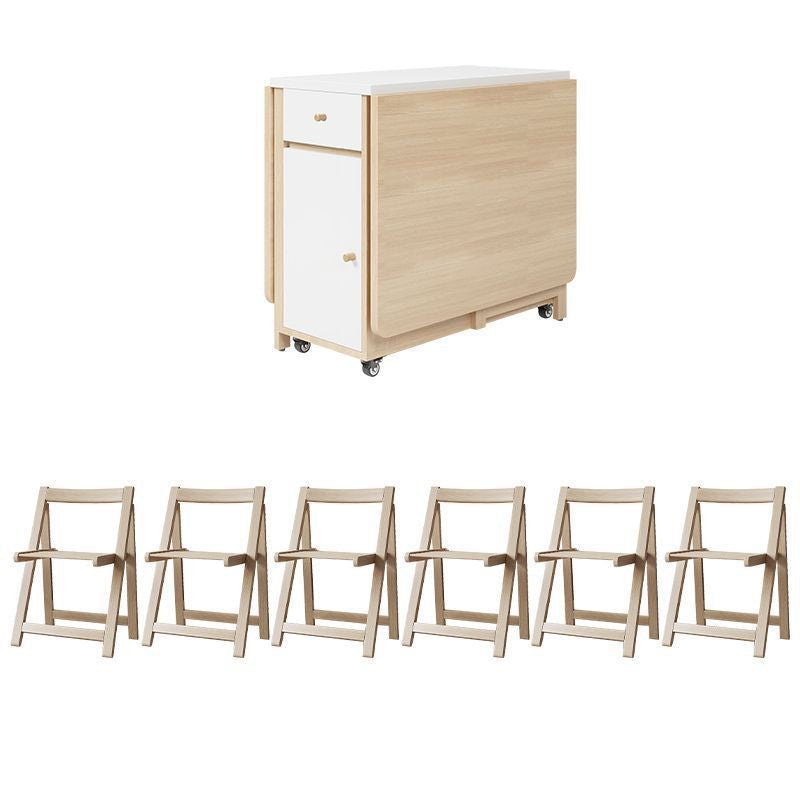 Contemporary Scandinavian Rectangular Rubberwood Solid Wood Medium-Density Fiberboard Foldable Desk & Chair Set 1-Drawer For Living Room & Dining Room