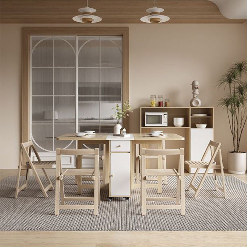 Contemporary Scandinavian Rectangular Rubberwood Solid Wood Medium-Density Fiberboard Foldable Desk & Chair Set 1-Drawer For Living Room & Dining Room