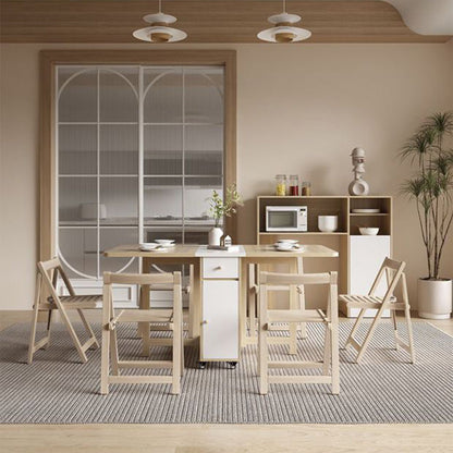 Contemporary Scandinavian Rectangular Rubberwood Solid Wood Medium-Density Fiberboard Foldable Desk & Chair Set 1-Drawer For Living Room & Dining Room