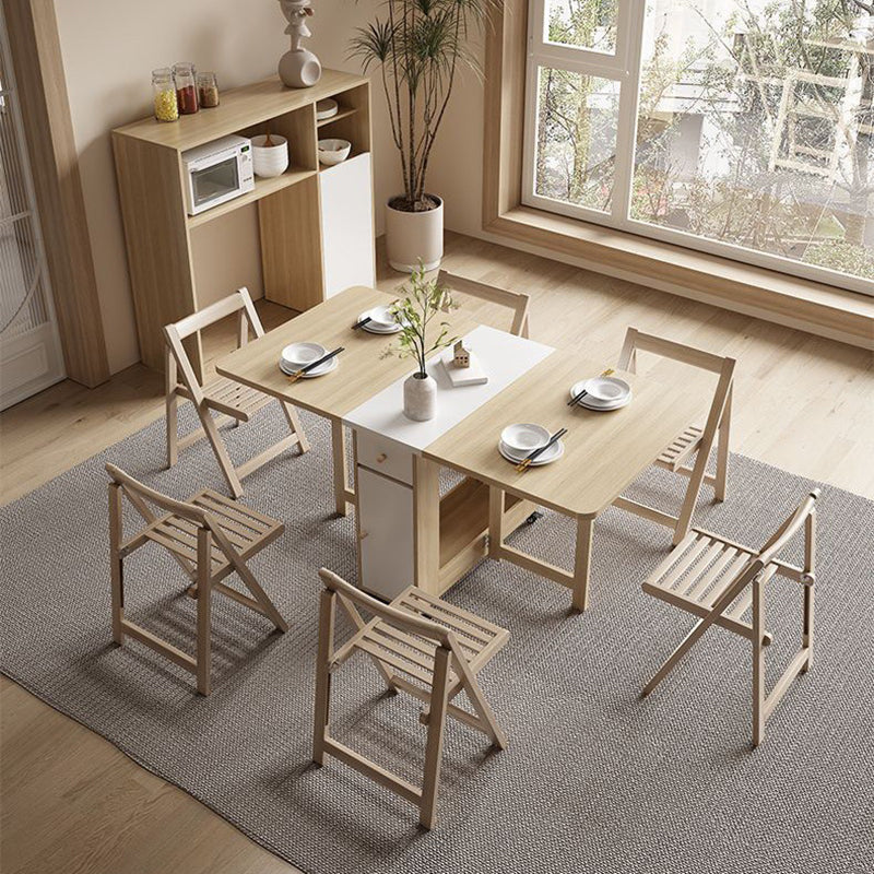 Contemporary Scandinavian Rectangular Rubberwood Solid Wood Medium-Density Fiberboard Foldable Desk & Chair Set 1-Drawer For Living Room & Dining Room