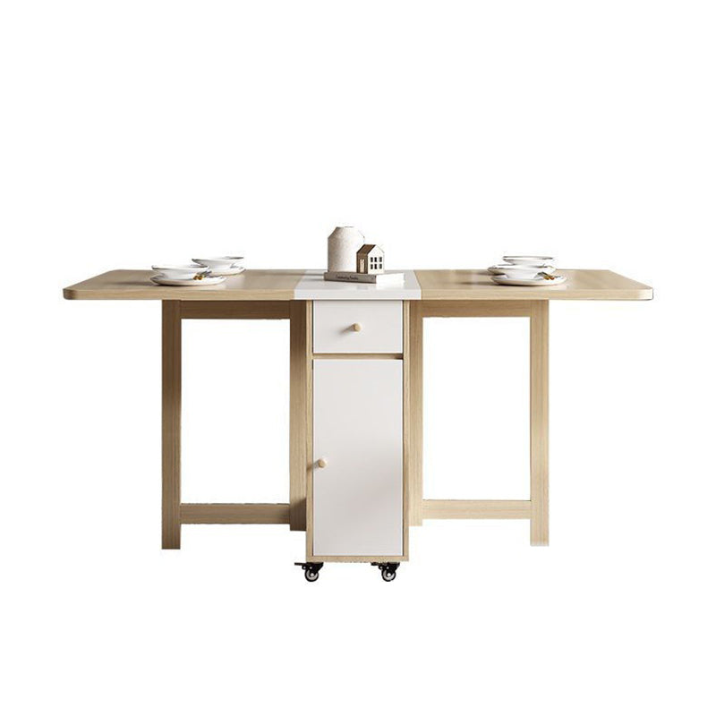 Contemporary Scandinavian Rectangular Rubberwood Solid Wood Medium-Density Fiberboard Foldable Desk & Chair Set 1-Drawer For Living Room & Dining Room